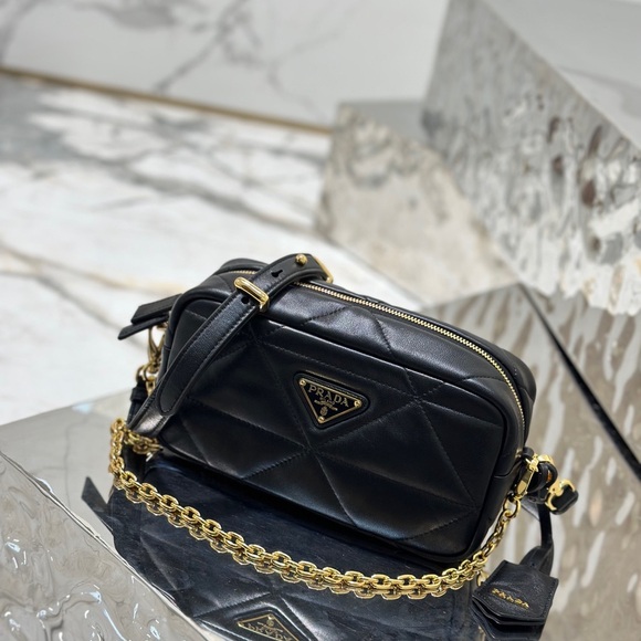 Prada Black Leather Crossbody Bag with Gold Chain